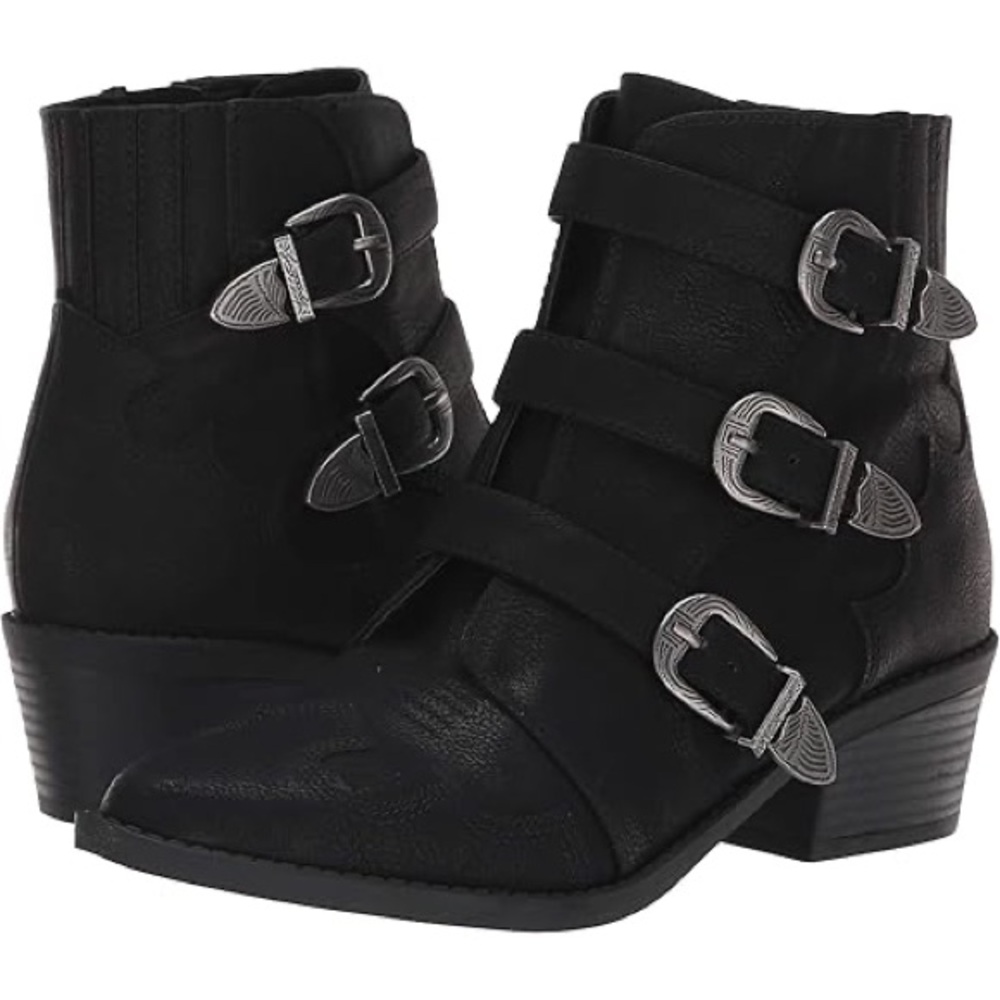 Indigo Black Ankle Boots with Silver Buckles